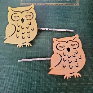Blue Honey Jewelry Wooden Owl Hair Pins NWT